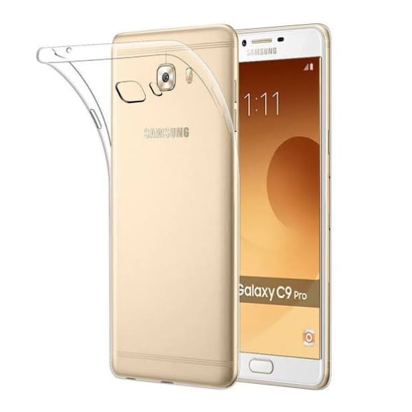 Clear phone case for Samsung Galaxy C9 and C9 Pro by 9eight5, showing a transparent protective cover on the device.