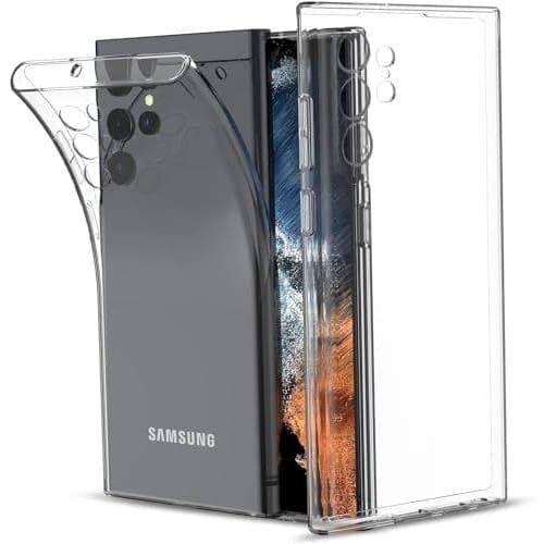Clear protective case for Samsung Galaxy S22 Ultra by 9eight5, showcasing a slim, transparent design with precise cutouts.