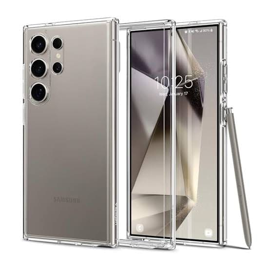 Clear 9eight5 phone case for Samsung Galaxy S24 Ultra showing a transparent protective cover with precise cutouts.
