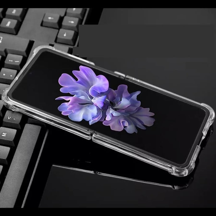 Clear case for Samsung Galaxy Z Flip 3 by 9eight5, showing the sleek transparent phone cover with precise cutouts and slim design.