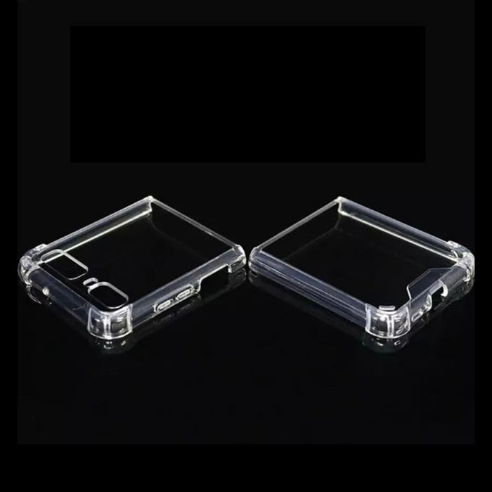 Clear 9eight5 phone case for Samsung Galaxy Z Flip 4, showcasing a sleek, transparent protective cover with precise cutouts.