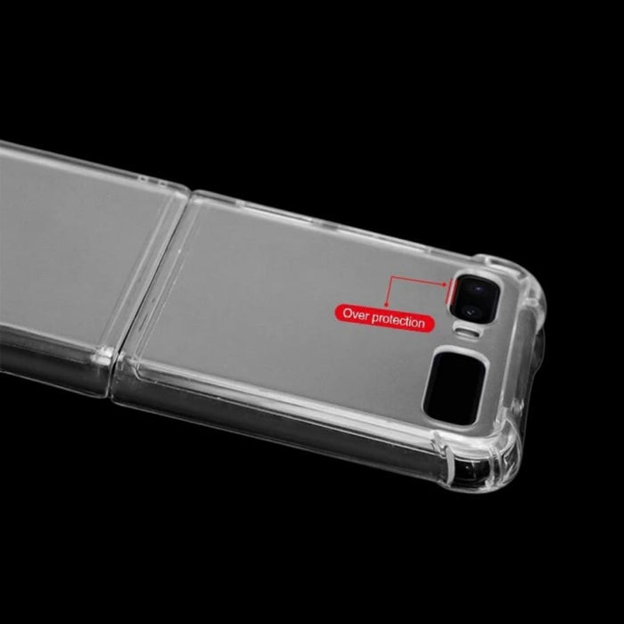 Clear 9eight5 phone case for Samsung Galaxy Z Flip 4, showcasing a transparent design and snug fit for stylish protection.