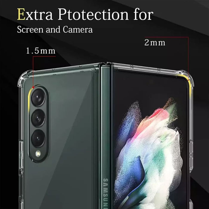 Clear phone case for Samsung Galaxy Z Fold 2 by 9eight5, showcasing slim, transparent protective cover for the foldable smartphone.