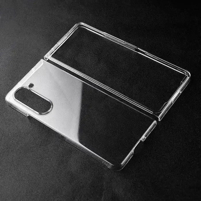 Clear case for Samsung Galaxy Z Fold 5 by 9eight5, showcasing transparent protective cover on the foldable smartphone.