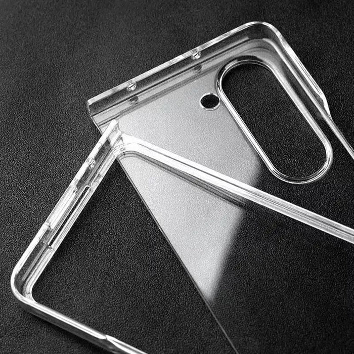 Clear 9eight5 phone case for Samsung Galaxy Z Fold 5 showing a slim, transparent protective cover on the foldable smartphone.