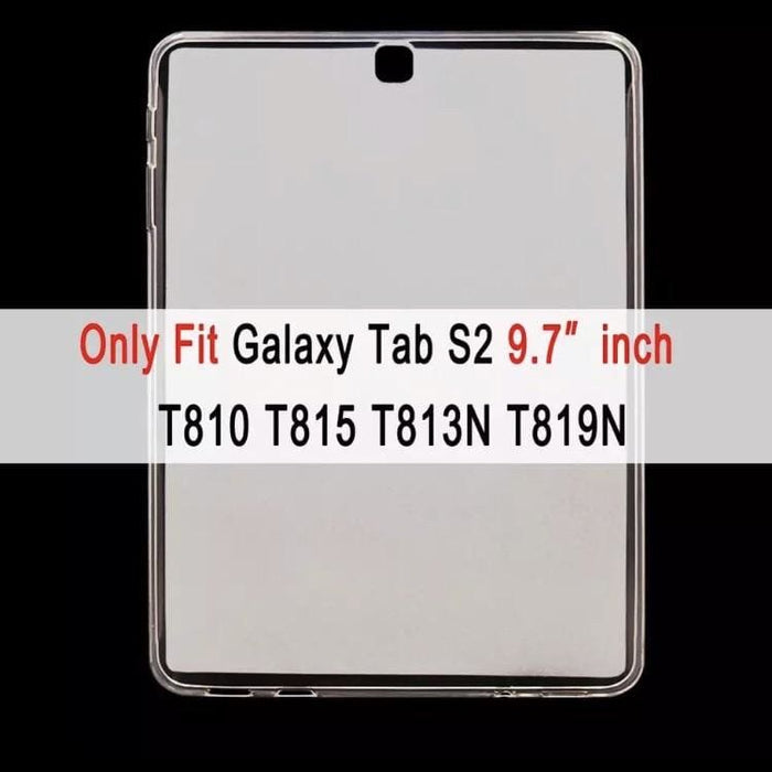 Clear protective cover for Samsung Galaxy Tab S2 9.7 inch T810/T815 from 9eight5, showing the transparent tablet case with cutouts.
