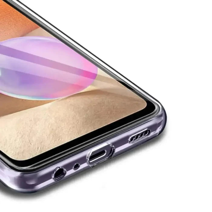 Clear silicone case for Samsung Galaxy A Series by 9eight5, showing a transparent protective cover with precise cutouts.