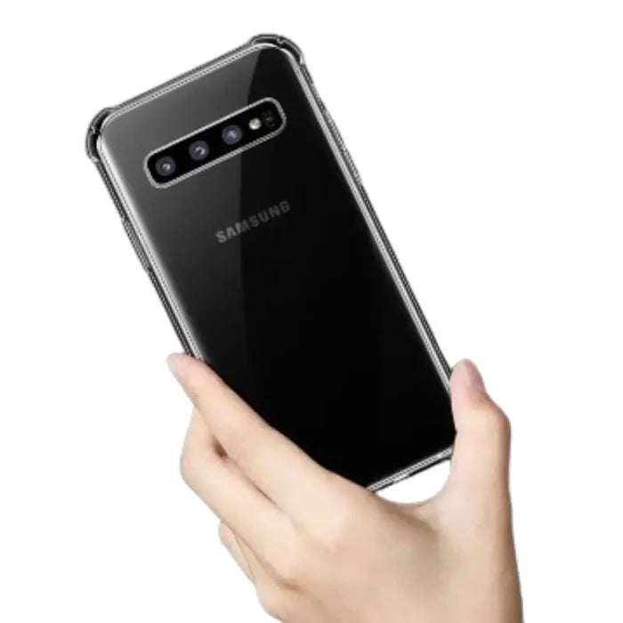 Clear silicone shockproof case for Samsung Galaxy S and Note series by Habicare, showing a transparent flexible protective cover.