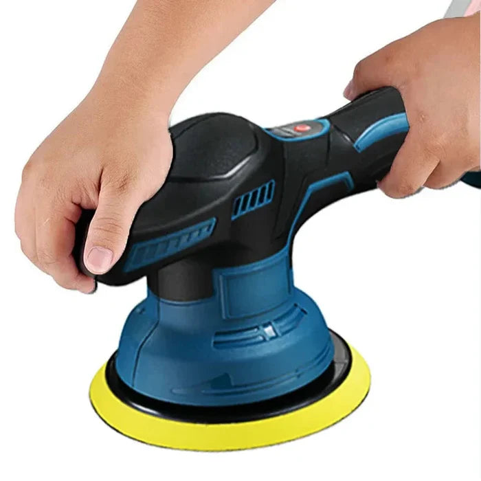 Habicare cordless car polisher 18–21V with 8-speed settings, compact HBC model, shown with polishing pad attachment.