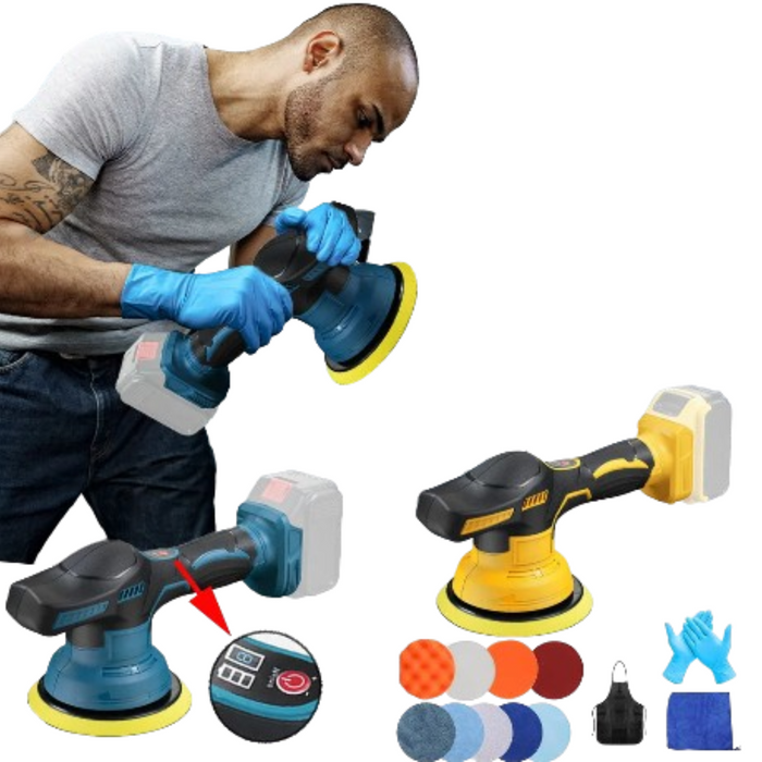 Habicare cordless car polisher 18–21V with 8-speed settings, shown in a sleek design for automotive detailing.