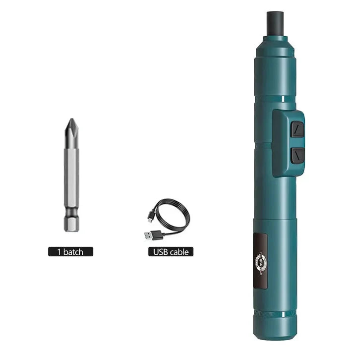 Habicare HBC cordless electric screwdriver set with five versatile screwdriver bits and ergonomic handle for easy use.