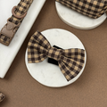Brown and beige plaid bow tie with a classic check pattern, by Cocopup London.