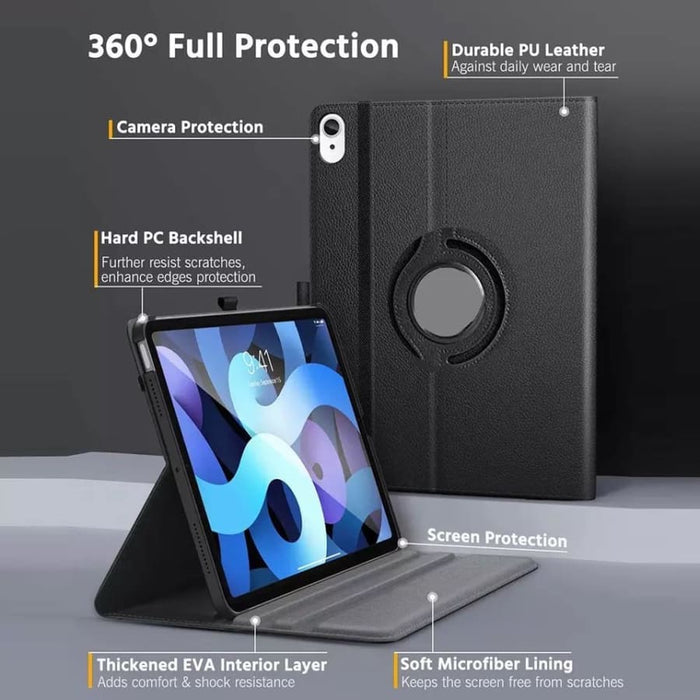 Black 9eight5 iPad Pro 11 cover for 4th and 3rd generation tablets, showcasing a sleek protective case with precise cutouts.