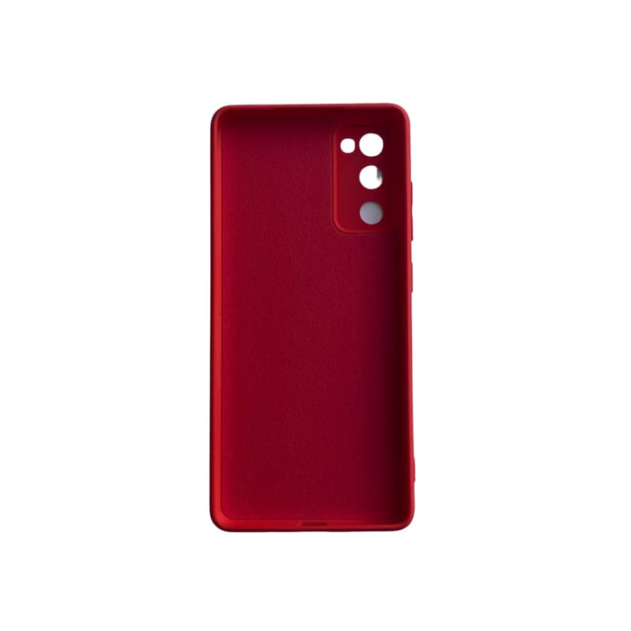 Red silicone phone case for Samsung Galaxy S20 FE by 9eight5, featuring a smooth, protective cover with precise cutouts.