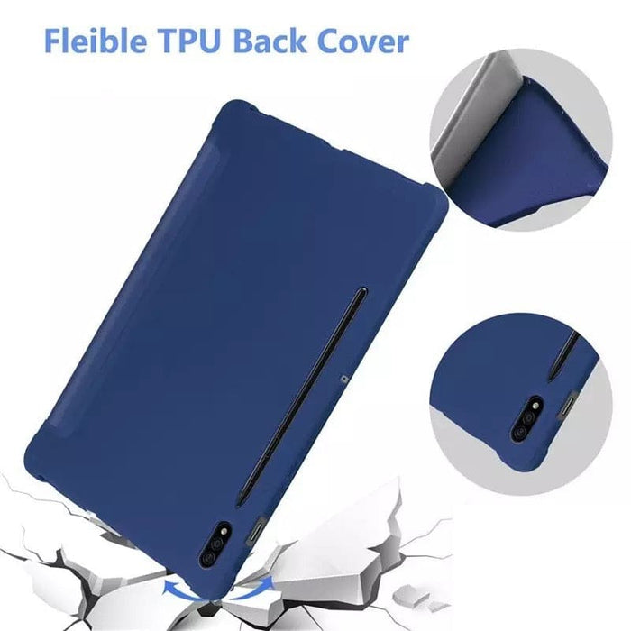 Navy protective cover for Samsung Galaxy Tab A7 Lite 8.7-inch (2021), model T220/T225, by 9eight5, showing front and back views.