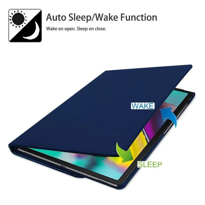 Navy protective cover for Samsung Galaxy Tab A8 10.5” (2021) X200/X205 tablet by 9eight5, showing front and back view.