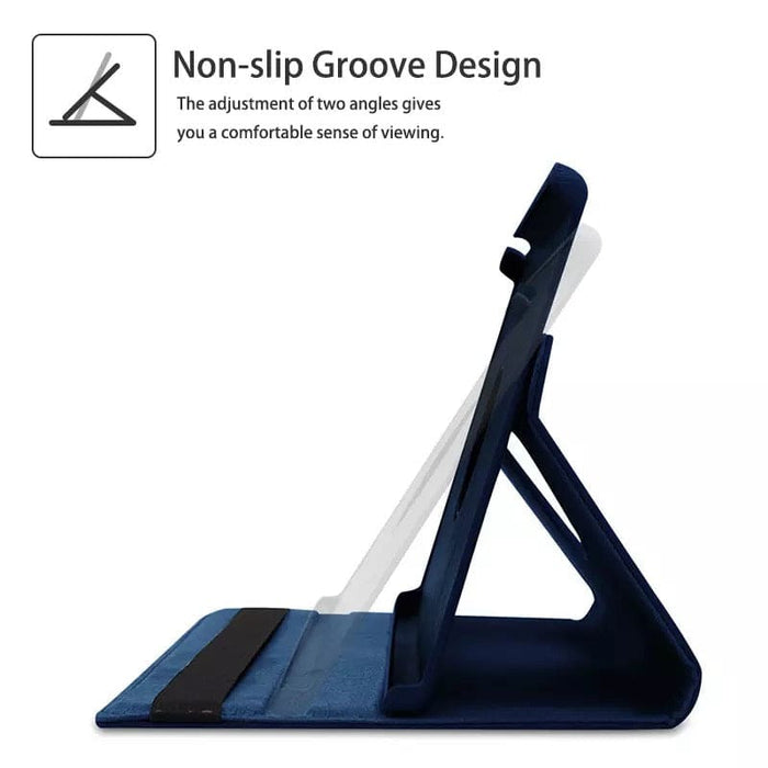 Navy protective cover for Samsung Galaxy Tab A8 10.5-inch (2021) X200/X205 tablet by 9eight5, showing front and back views.