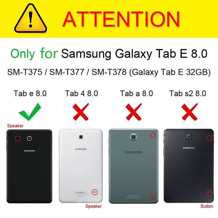 9eight5 Samsung Galaxy Tab E 8.0” (2016) tablet cover, protective case fitting T375, T377, T378 models, with a sleek design