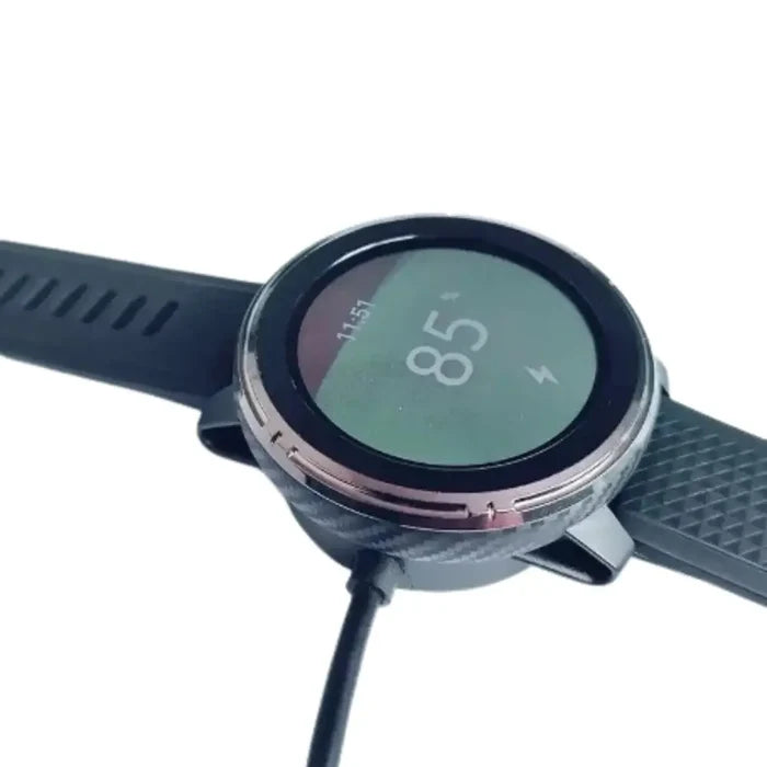 Red Habicare cradle charger for Amazfit Huami A1928 and Stratos 3 TWS smartwatch, shown with device in the image.