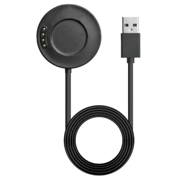 Habicare cradle charger for Amazfit Huami A1928 and Stratos 3 TWS smartwatch, shown in red with charging ports.