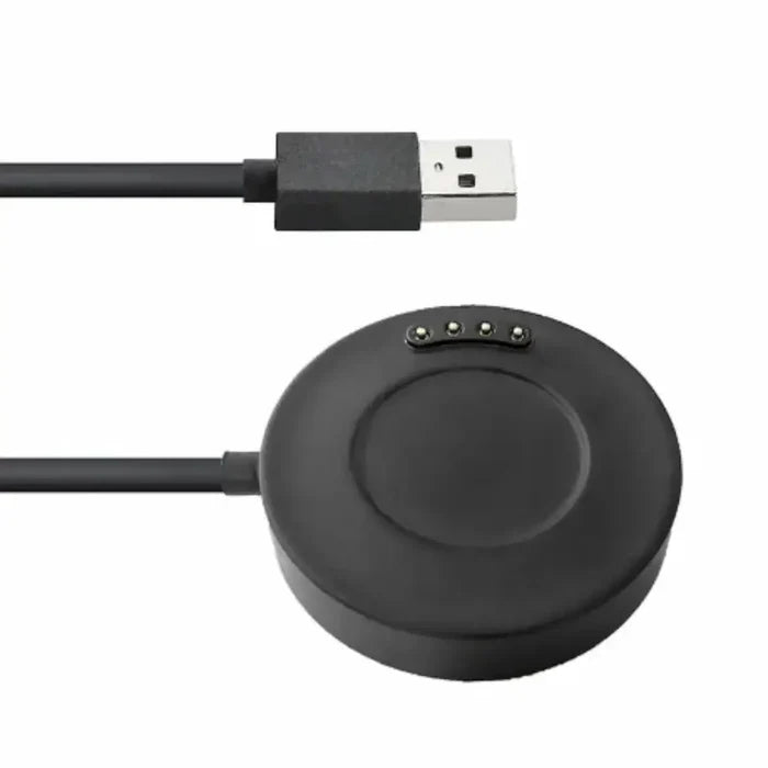 Red cradle charger for Amazfit Huami A1928 and Stratos 3 TWS smartwatch by Habicare, holding the device securely.