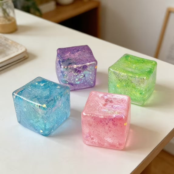 Cubee 2.5 Inch Glitter Cube Sugar Squish Slow Rise Sensory Toy - Assorted