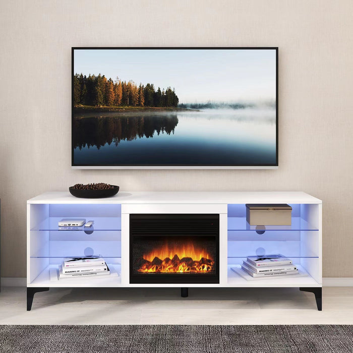Contemporary Sue-E Furniture Dante RGB LED lighting TV unit with electric fireplace, featuring sleek design and modern entertainment storage.