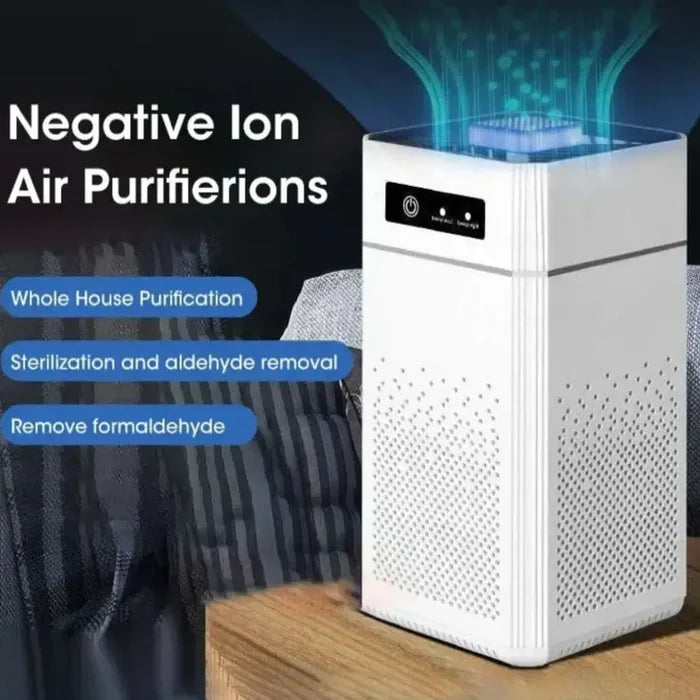 Habicare desktop Negative Ion air purifier with HEPA filter, compact design, and odor removal for clean indoor air.