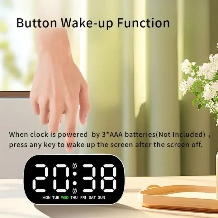 Habicare HBC digital alarm clock with USB-powered LED display in various colors, showing time on a sleek modern design.