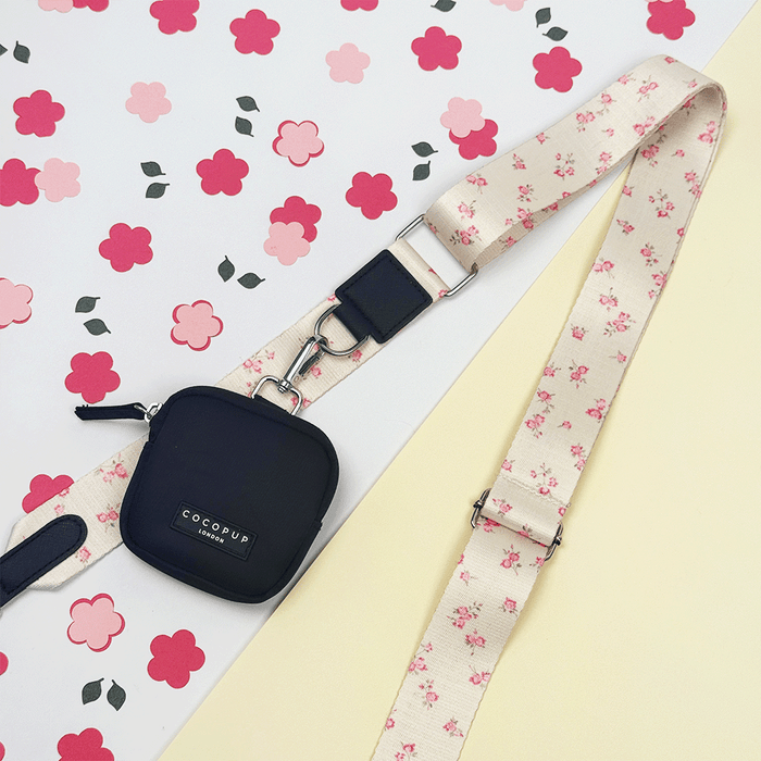 Floral Bag Strap with a Cocopup Treat Pouch attached.