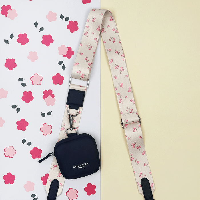 Floral Bag Strap with a Cocopup Treat Pouch attached.