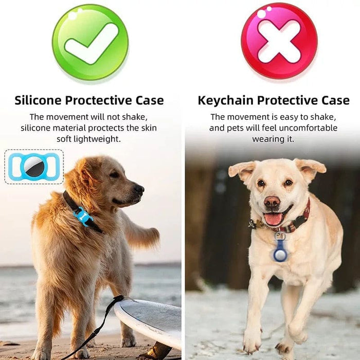 Black dog-shaped holder for Apple Air Tag, designed to attach securely to pets or accessories.