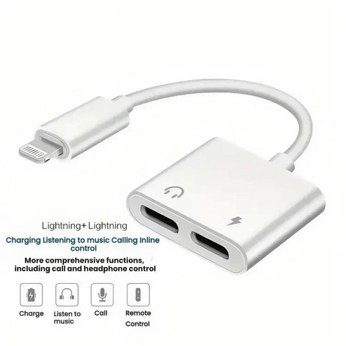 9eight5 double Lightning Y cable adapter for electronics accessories, featuring dual Lightning connectors for versatile charging and syncing.