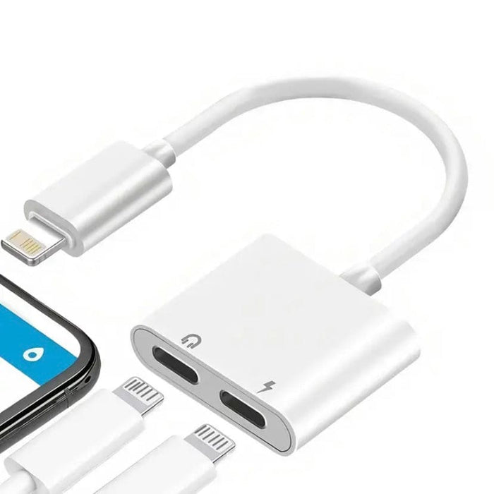 9eight5 double Lightning Y cable adapter for electronics accessories, showing the dual Lightning connectors and cable design.