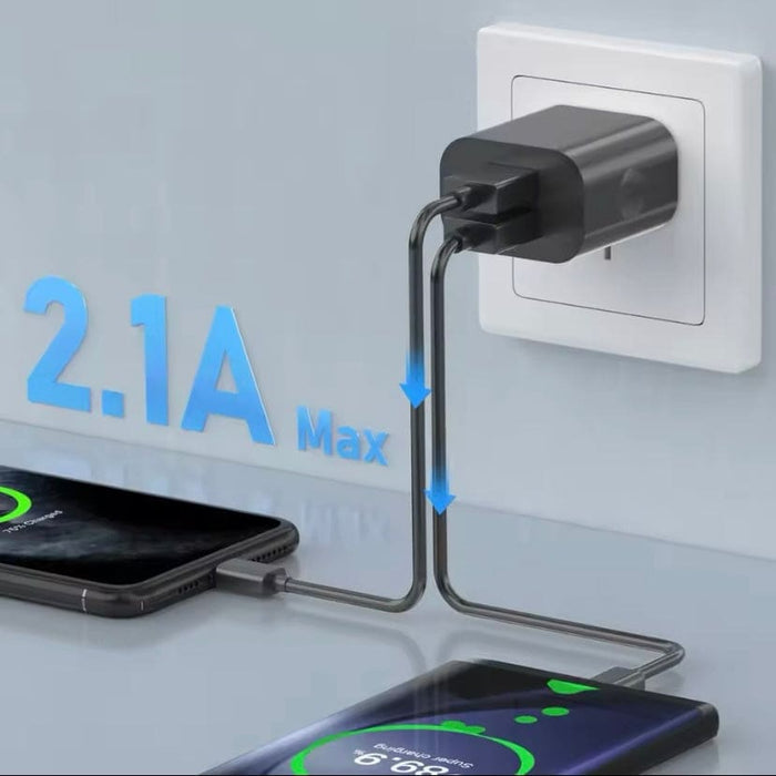 Black 9eight5 dual USB power adapter wall plug for NZ and AUS outlets, compact electronic accessories for charging devices.