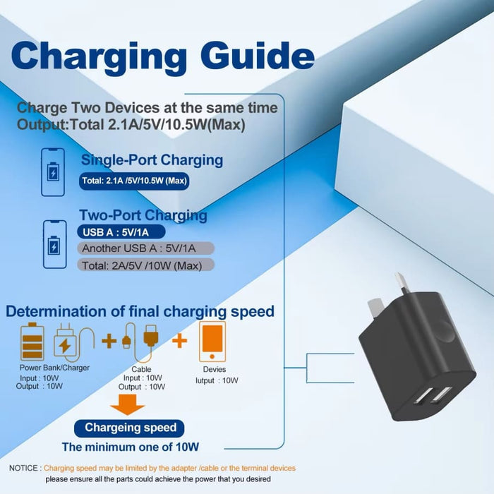 Black 9eight5 dual USB power adapter wall plug for NZ and AUS outlets, compact electronics accessory with two USB ports.