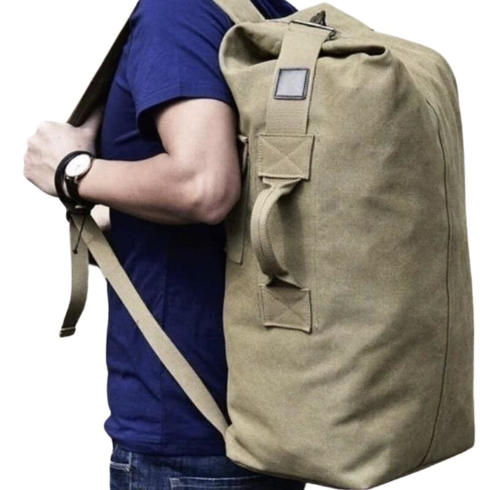 9eight5 duffel bag and backpack hybrid with durable fabric, multiple compartments, and adjustable straps for versatile travel use.