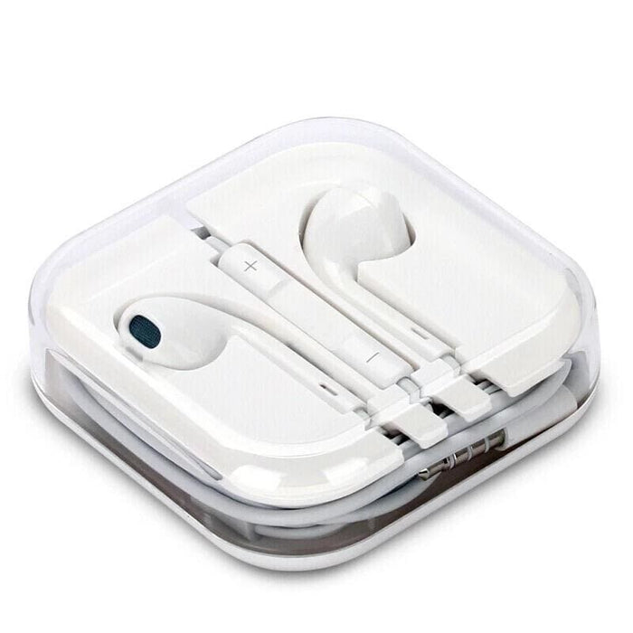 9eight5 earphones with carry case for phone and tablet, black in-ear headphones with compact storage case.