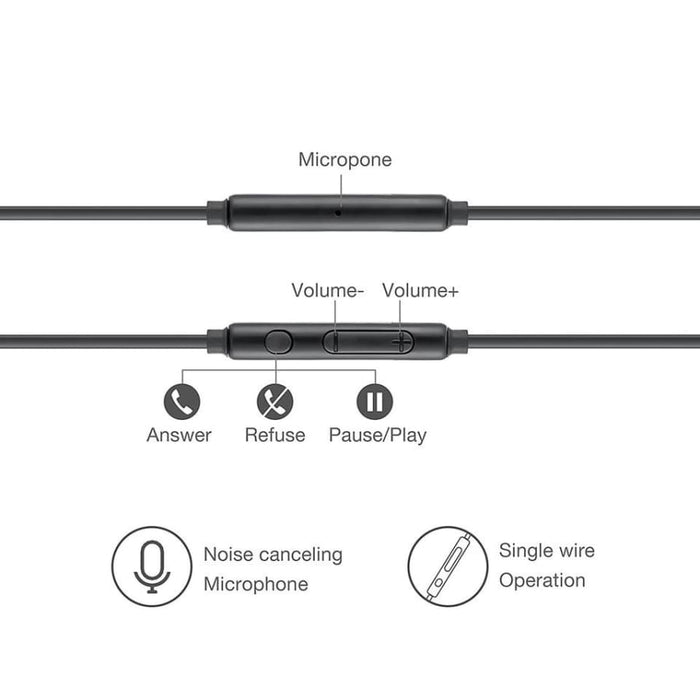 Black 9eight5 earphones with built-in microphone, wired headphones with inline controls for phone and tablet use.