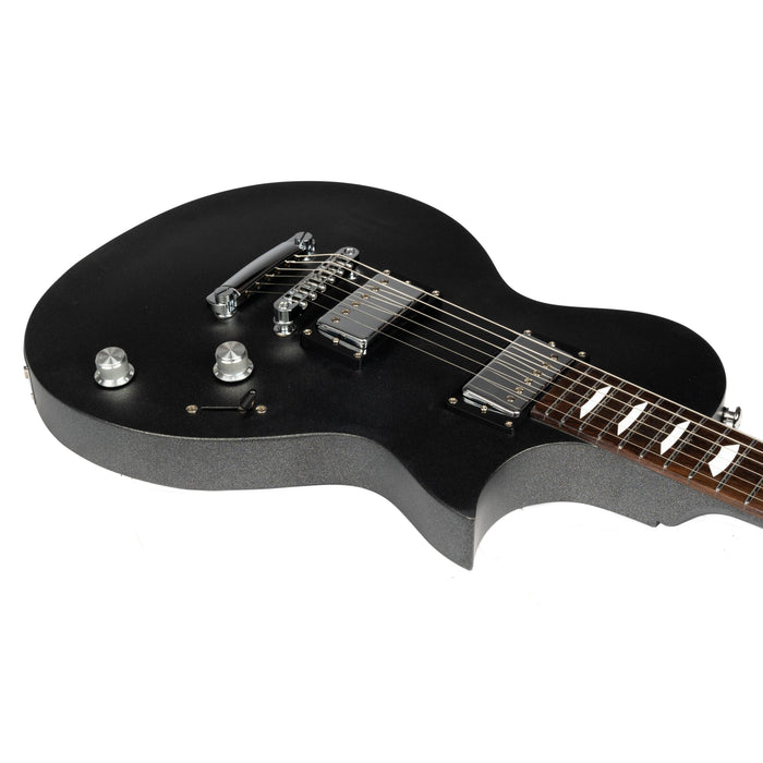 DSC0031-1 Eart Guitars, EGLP-610, 24.75" Thin Body Roasted Mahogany Electric Guitar, Gunmetal Black