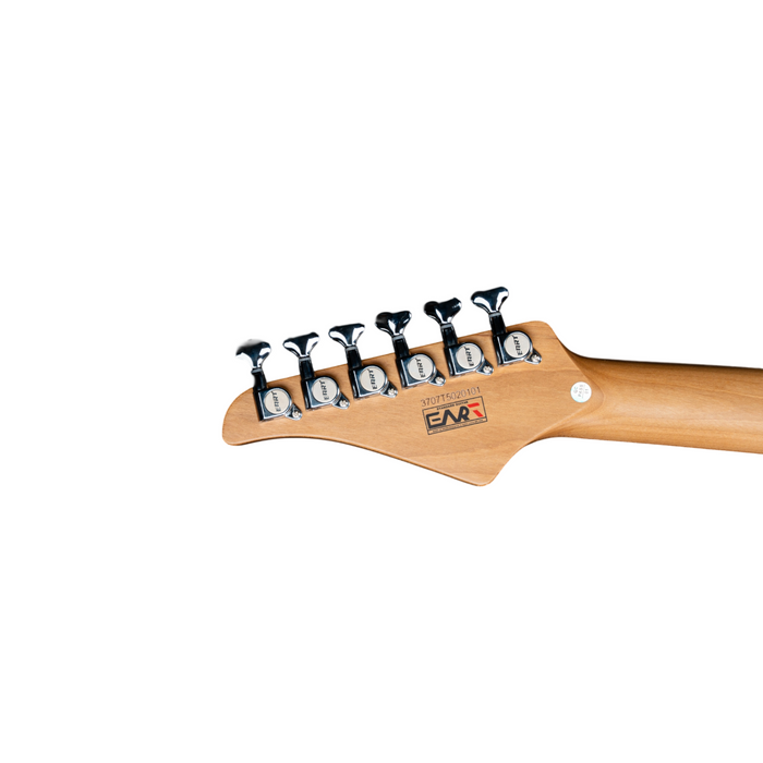 eart_electric_guitar_YMX-SG3_green_headstock_back_view Eart Guitars, YMX-SG3, SSS Roasted Book-match Mahogany Body Vintage Style Electric Guitar, Pearl Green