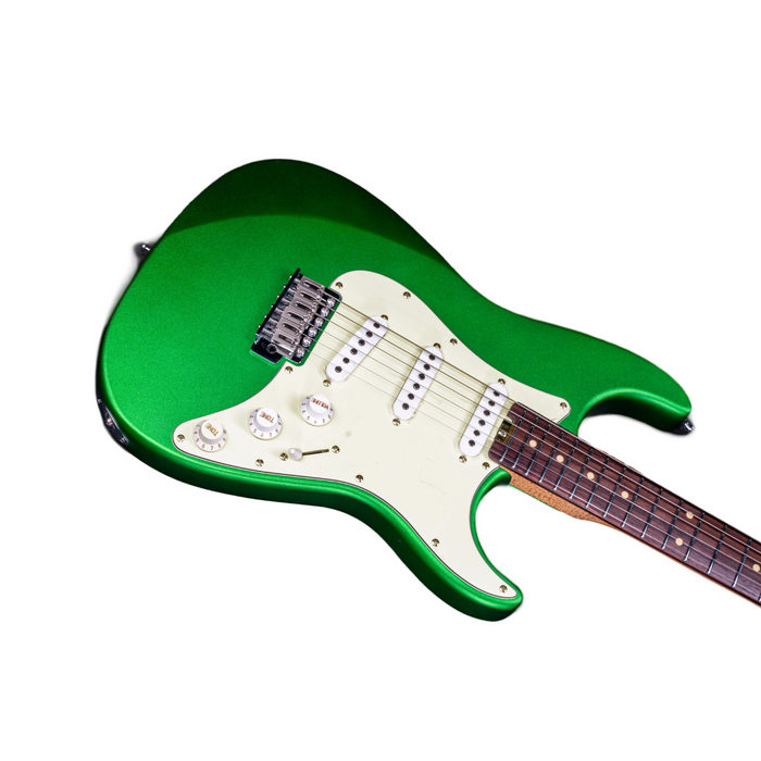 eart_electric_guitar_YMX-SG3_green_body_front_view Eart Guitars, YMX-SG3, SSS Roasted Book-match Mahogany Body Vintage Style Electric Guitar, Pearl Green