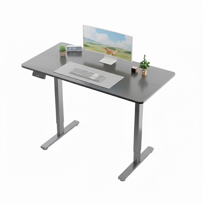 Electra Ergo single motor sit-stand computer desk in black with 1.2m surface, featuring sleek modern design by sue-e furniture.