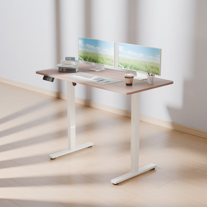 Electra Ergo single motor sit-stand walnut computer desk with white legs, 1.2m by Sue-E Furniture in a modern office setting