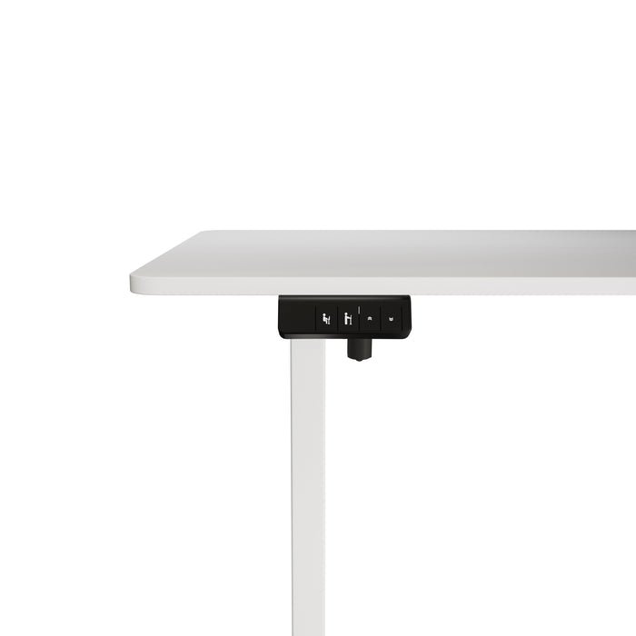 Electra Ergo single motor white sit-stand computer desk by sue-e furniture, 1.4m length, with adjustable height and modern design.