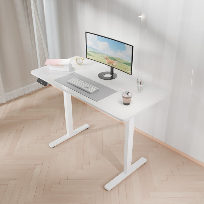 Electra Ergo single motor white sit-stand computer desk by sue-e furniture, 1.4m length with adjustable height