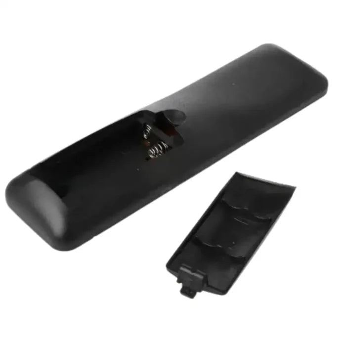 Black Habicare HBC Android TV Box remote control, universal design, featuring buttons for easy TV navigation and control.