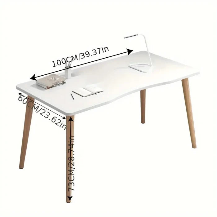White Habicare ergonomic office desk with rounded corners, modern design, sturdy SS frame, ideal for workspace comfort.