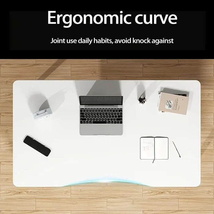 White Habicare SS ergonomic office desk with rounded corners, featuring a spacious work surface and modern design.