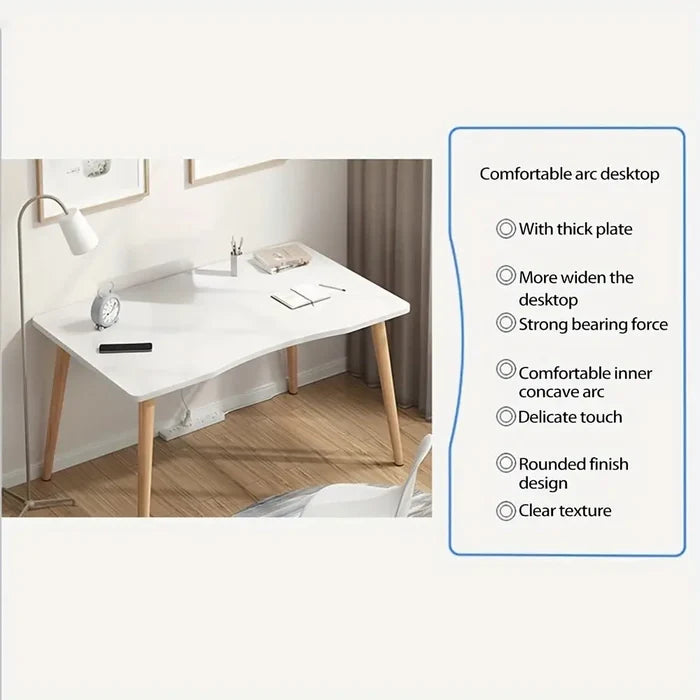 White Habicare ergonomic office desk with rounded corners and sleek design, ideal for modern workspace comfort and style.